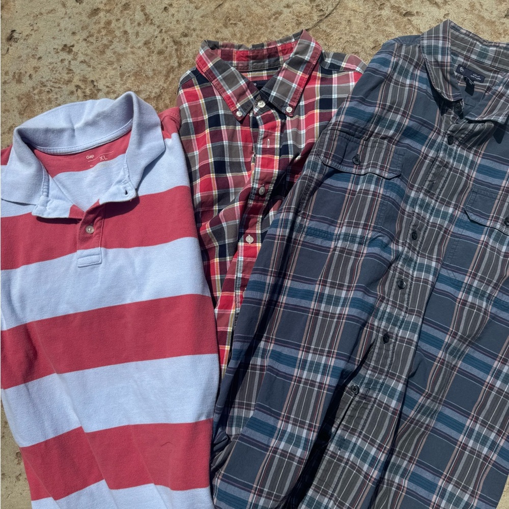 3 (three) Gap men’s XL shirts. 2 LS & 1 SS Polo. Great condition.